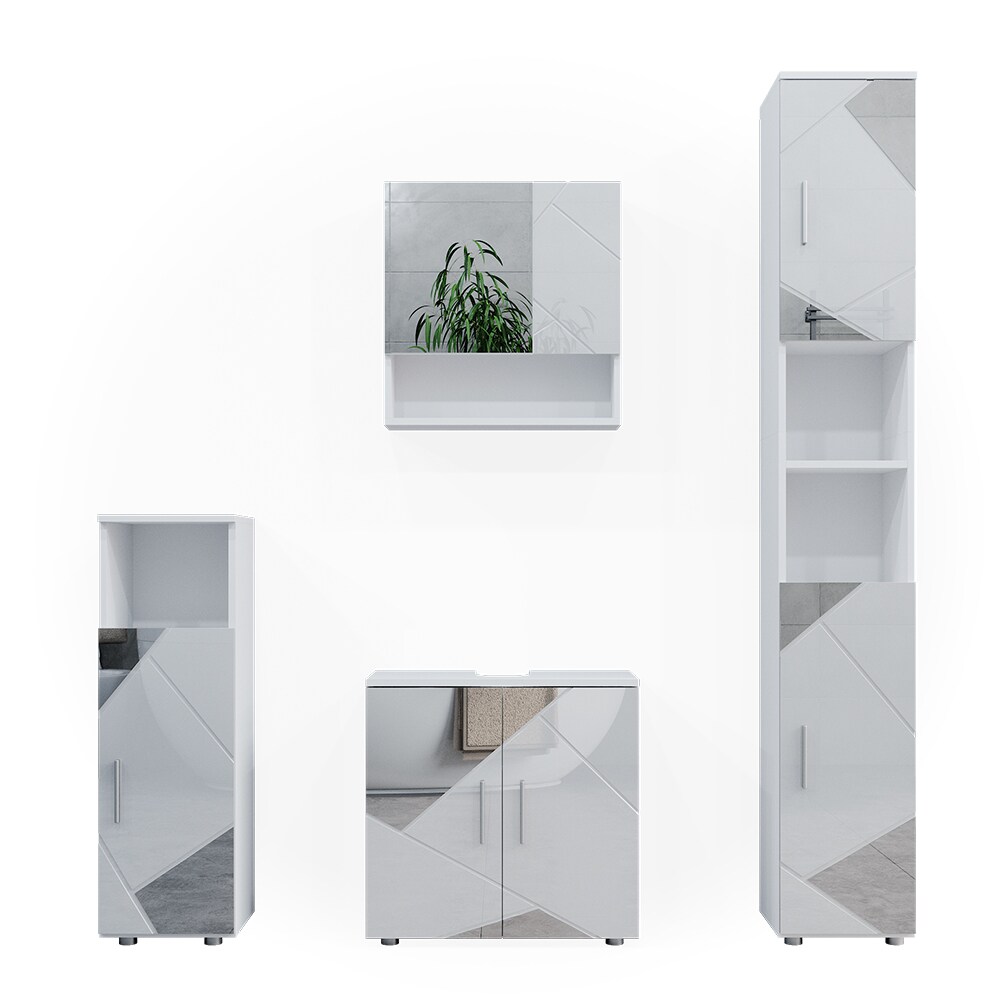 Vicco Badmöbelset mit Dekospiegeln Irma Weiß Hochglanz modern Badezimmerschrank Badschrank Badezimmermöbel Waschtischunterschrank Spiegelschrank Hochschrank Midischrank Schranktür Schrankschublade