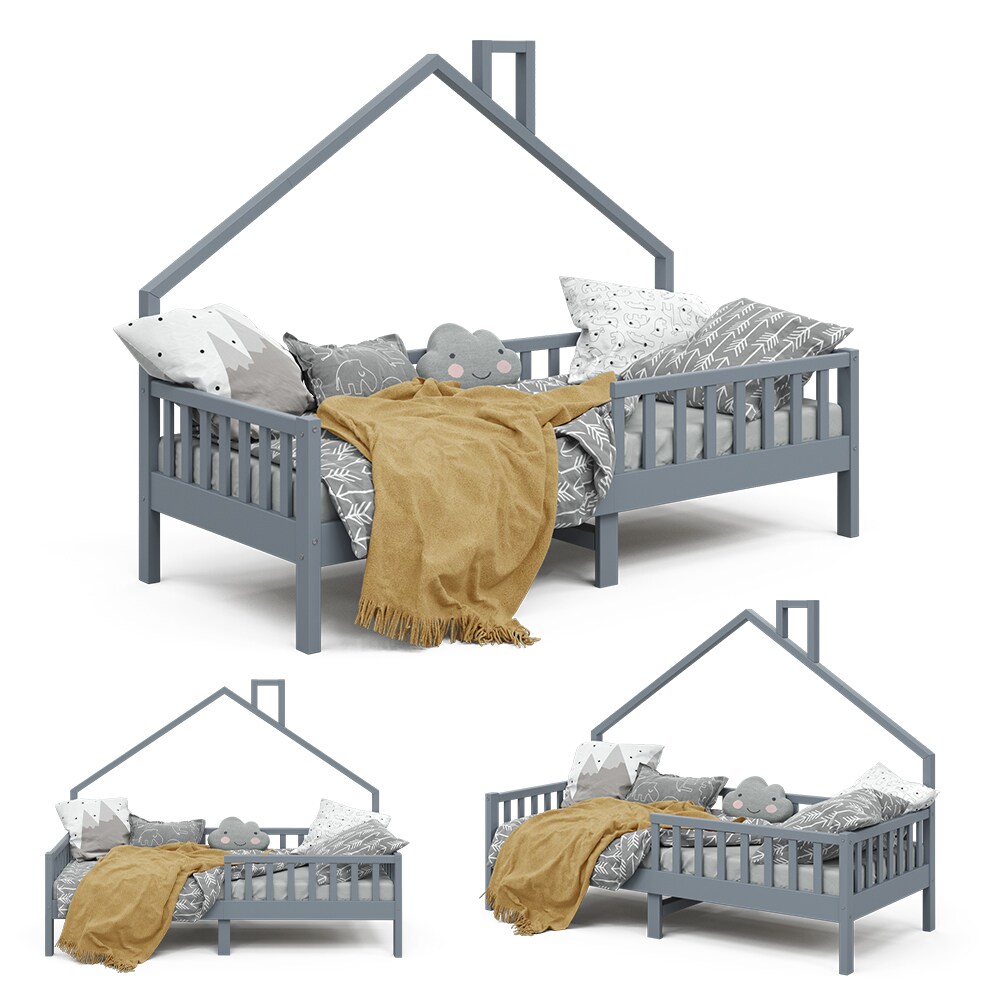 VitaliSpa Hausbett Kinderbett Spielbett Noemi 90x200cm Anthrazit Rausfallschutz