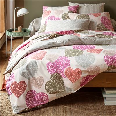 Linge de lit flanelle motif coeurs - BECQUET CRÉATION