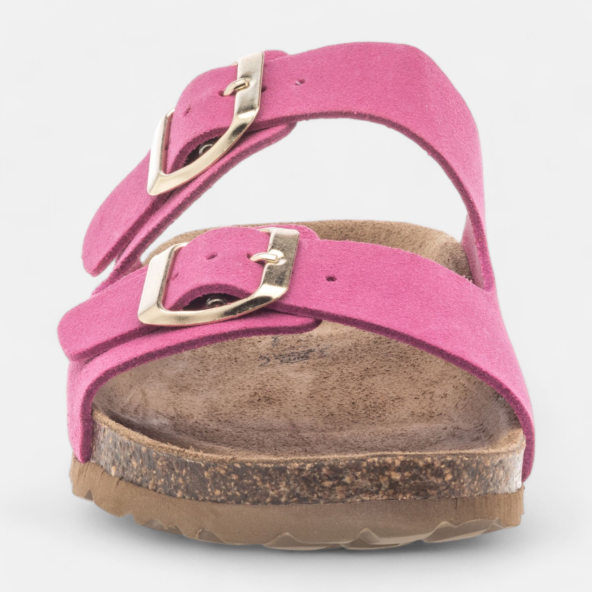 Mules semelle liège Femme en cuir fuchsia