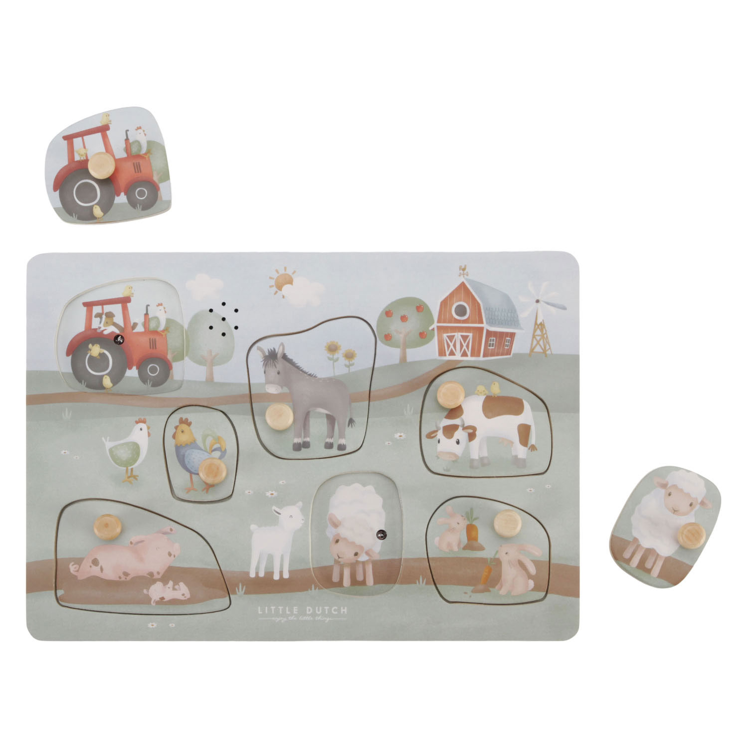 Little Dutch Houten Geluiden Noppenpuzzel Little Farm FSC, 7st.