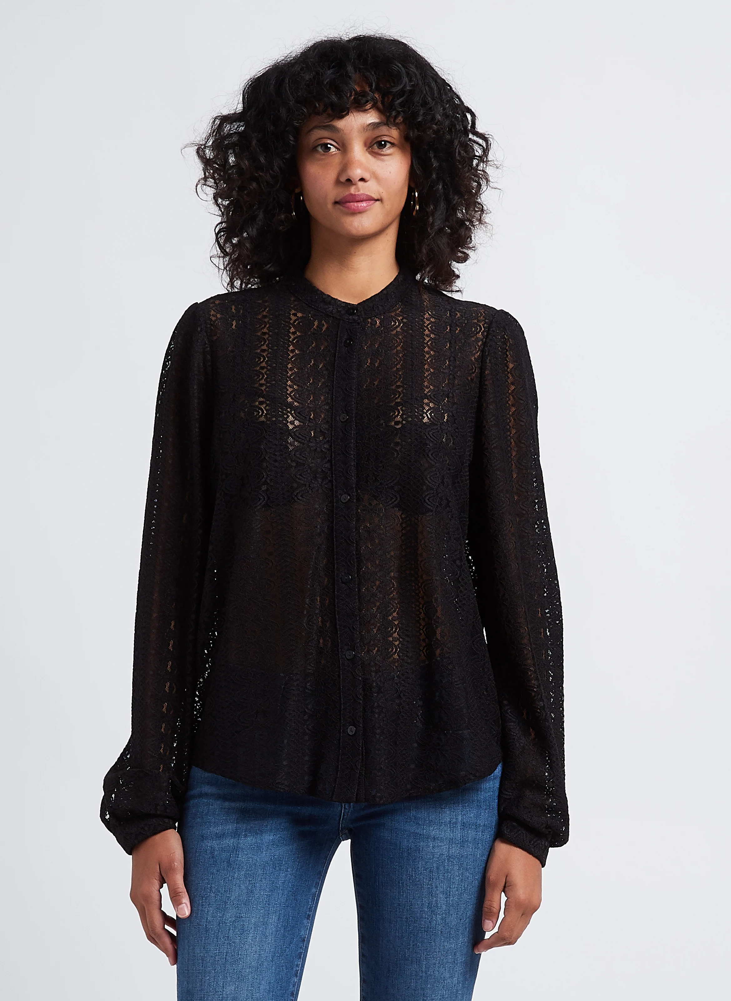 CHIKKA - Blouse col mao brodée| Noir