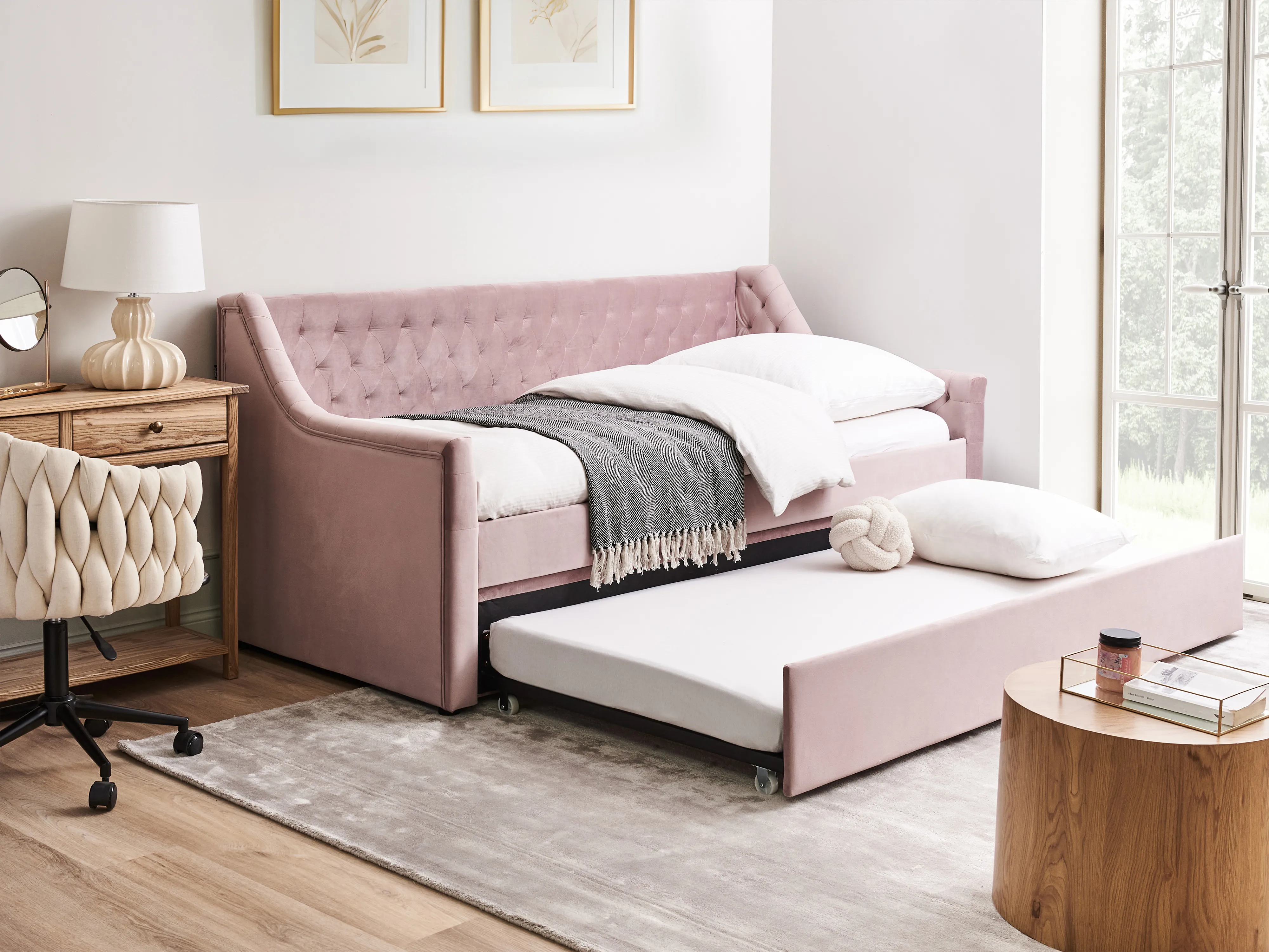 Onderschuifbed Fluweel MONTARGIS 90 x 200 cm Roze