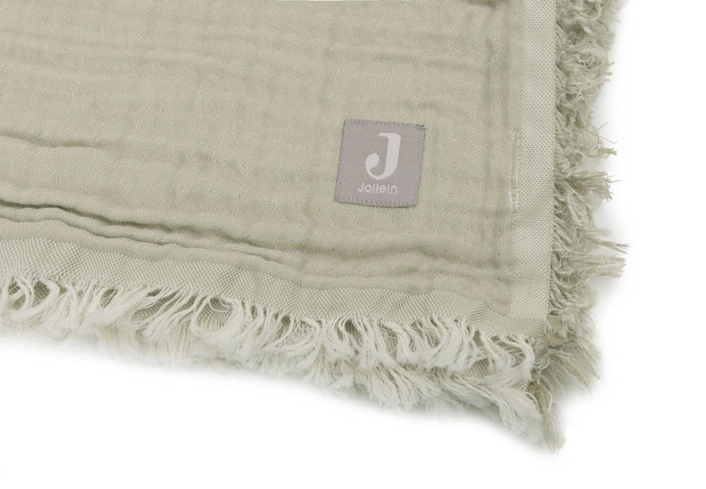 wiegdeken Fringe Olive Green/Ivory