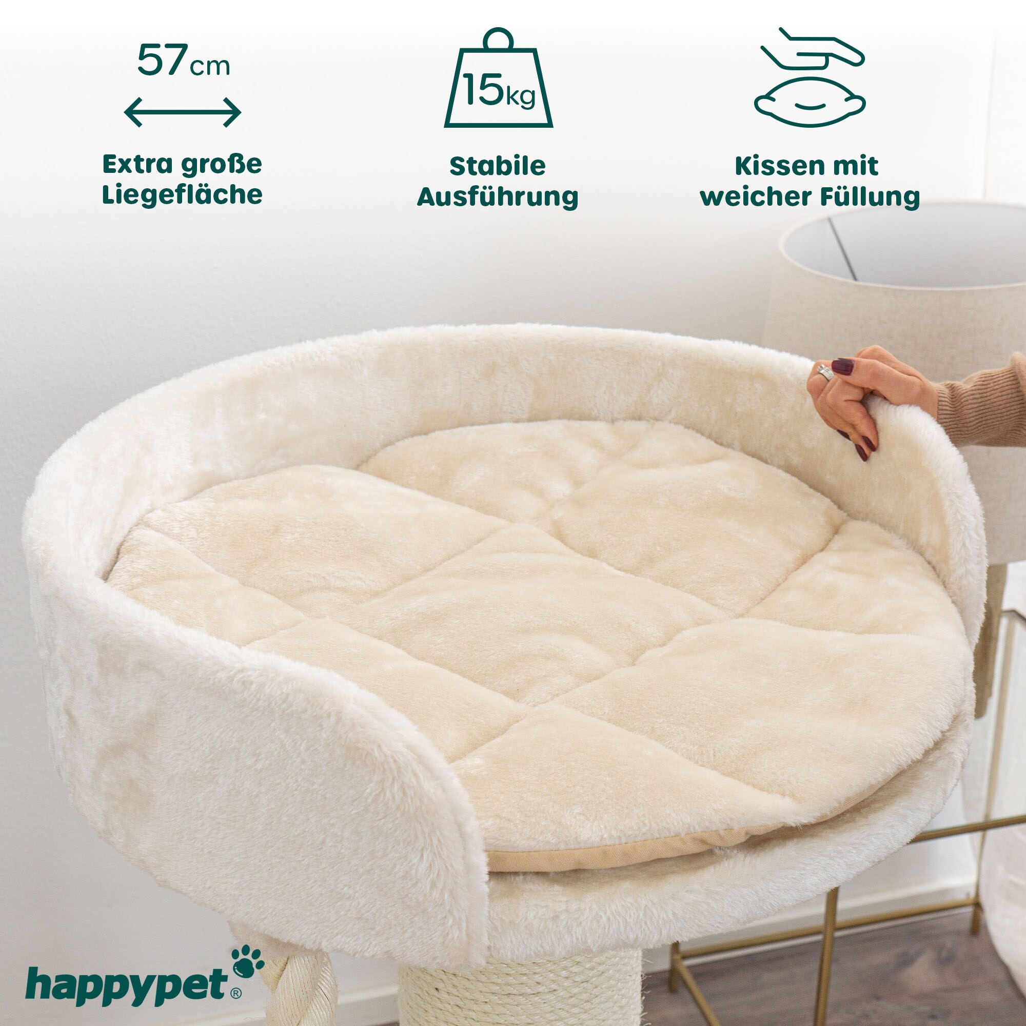HAPPYPET Premium Kratzbaum Stabil für große Katzen Kletterbaum 100 cm | Creme BASIC