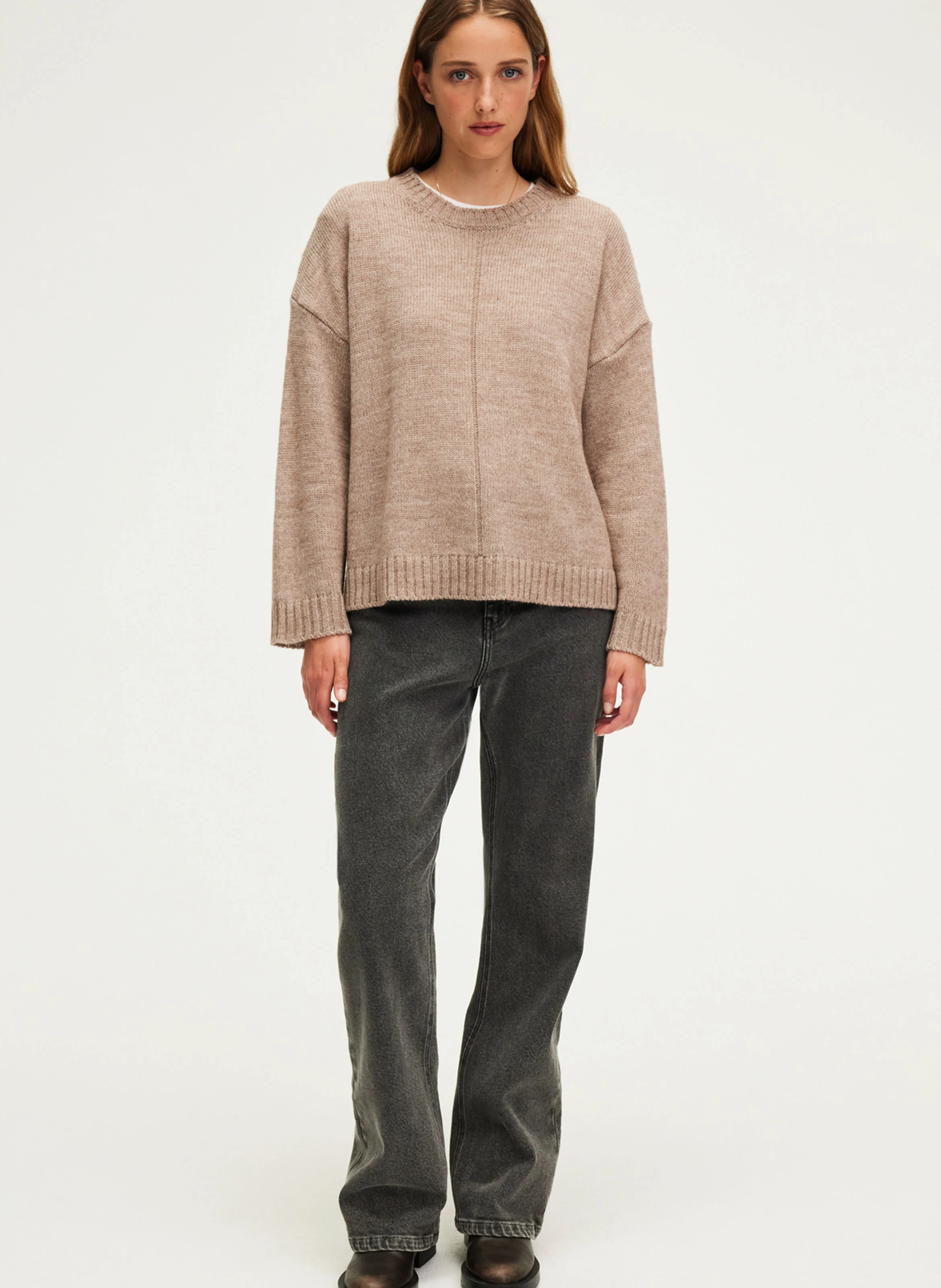 JOSSIA - Pull droit col rond en laine mélangée | Beige