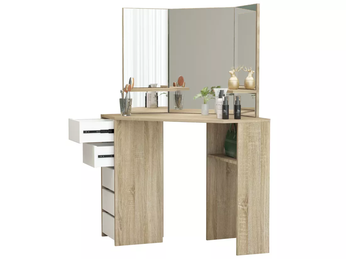 Table de coiffeuse maquillage sonoma avec miroir éclairage LED ML-DESIGN