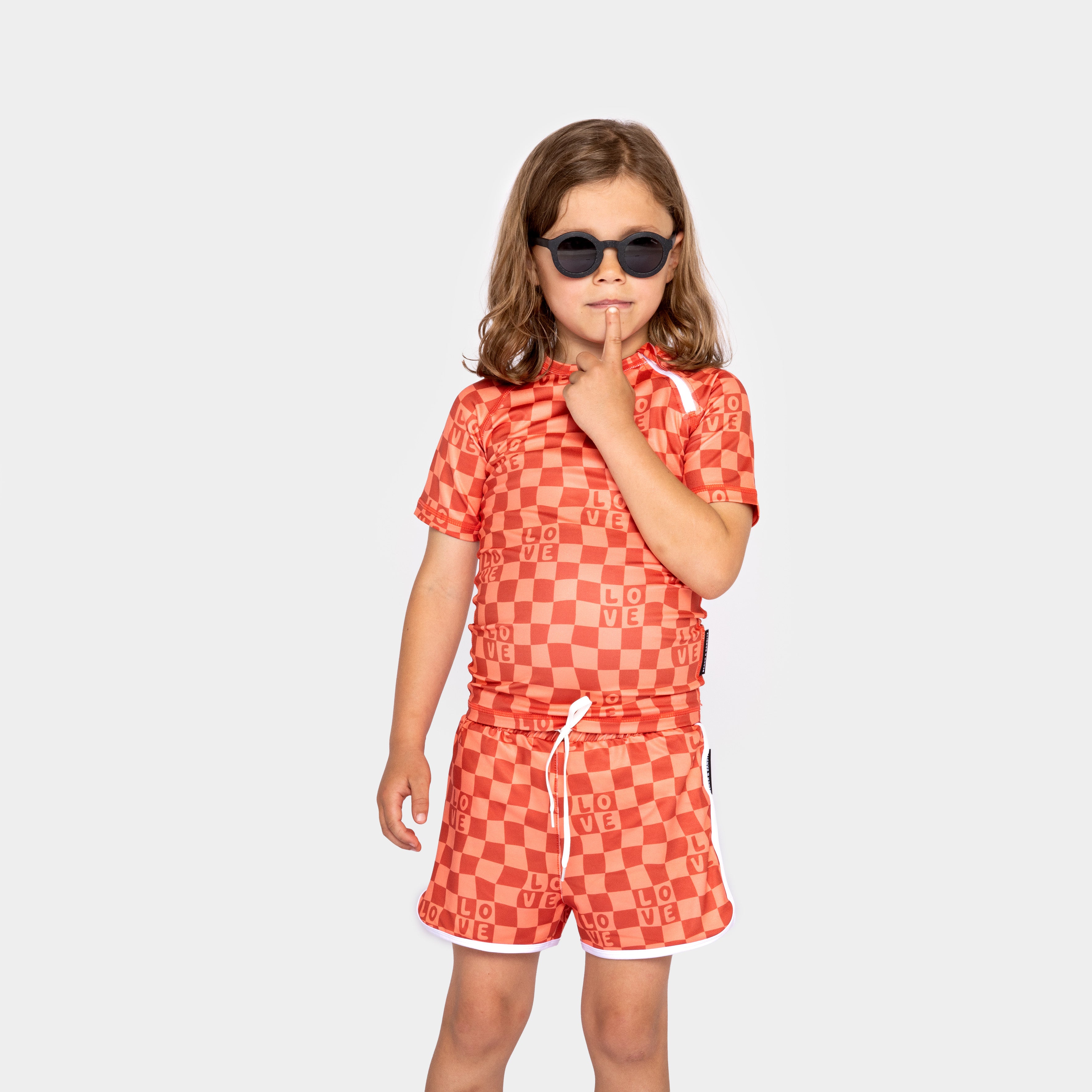 Badeshorts UPF 50  Checkered Love Red Coral