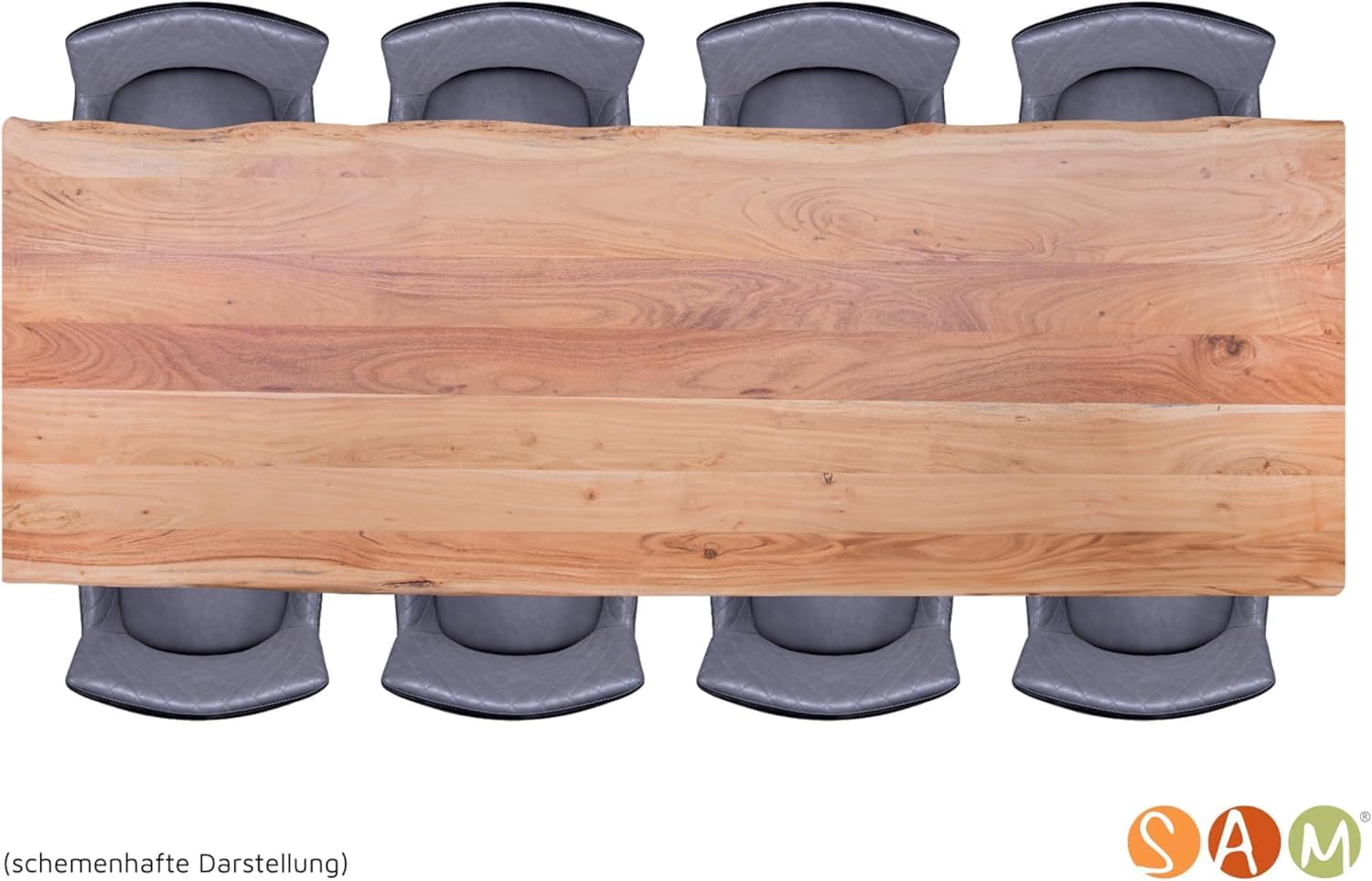 SAM Esstisch 260x100 cm Atlanta, Akazienholz massiv + nussbaumfarben, Esszimmertisch mit Schweizer Kante, U-Metallgestell Schwarz, massiver Holztisch, Tischplatte 26mm