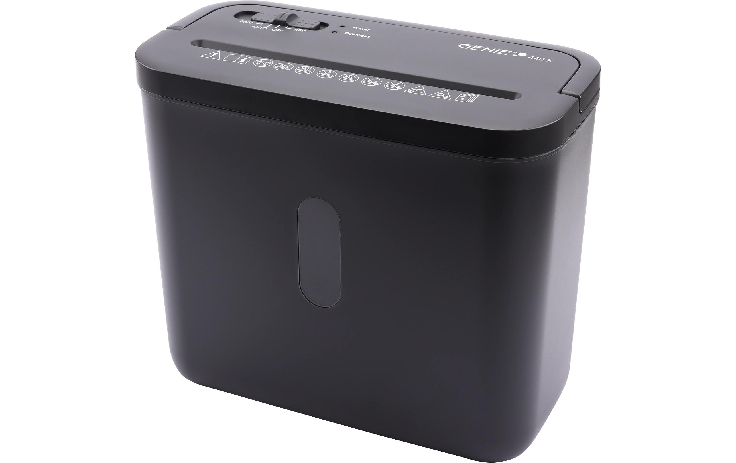 Aktenvernichter 440X Schwarz P4, 4 BlattKompakter Aktenvernichter im Partikelschnitt für bis zu 4 Blatt DIN A4 (80 g/m²) pro Arbeitsgang