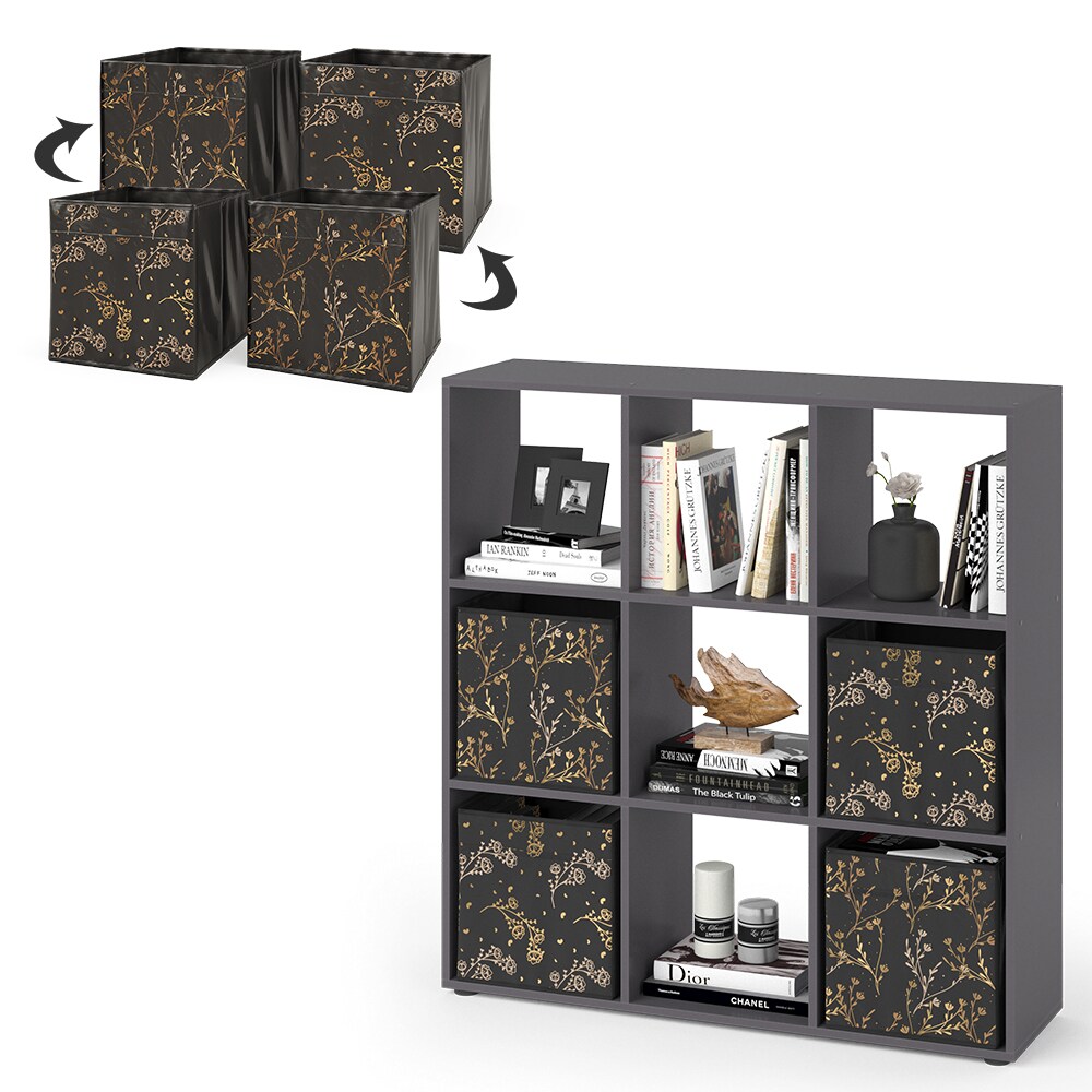 Vicco Raumteiler Würfelregal Standregal Nove Schwarz Faltbox Wohnzimmer Regal 104x108 cm modern Ablage 9 Fächer Dekoregal Ordnerregal Aufbewahrung