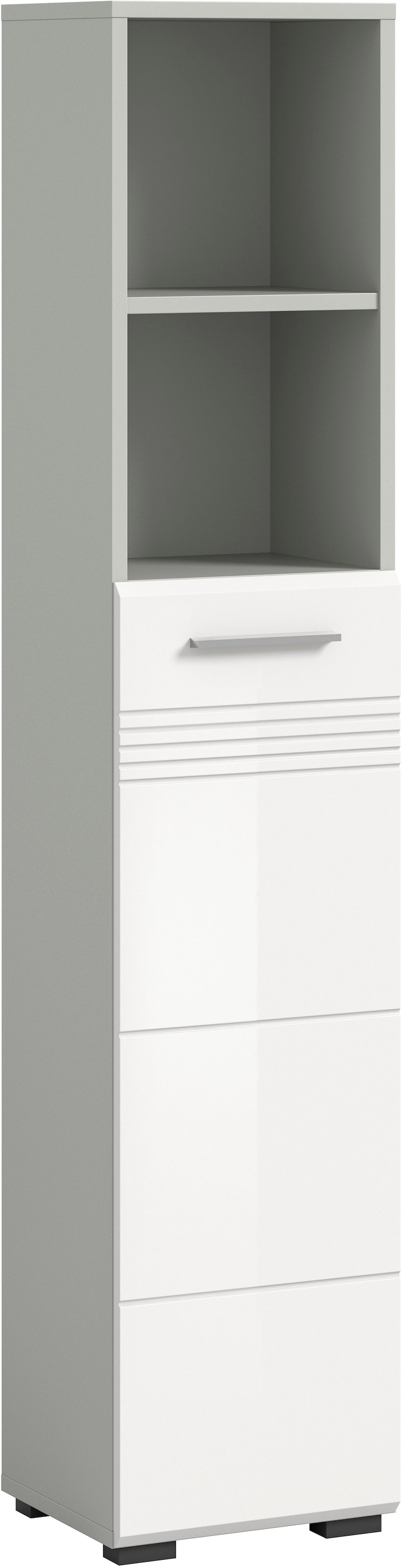 welltime Hochschrank »Calcio, Höhe 150 cm , 1 Tür, 2 offene Fächer, 3 Einlegeböden« Türanschlag wechselbar, MDF Front, Badschrank, Bad-Möbel, Badezimmer
