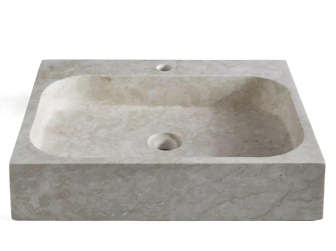 Vasque à poser / lavabo en marbre coloris beige - Longueur 52 x Hauteur 13 x Profondeur 42 cm
