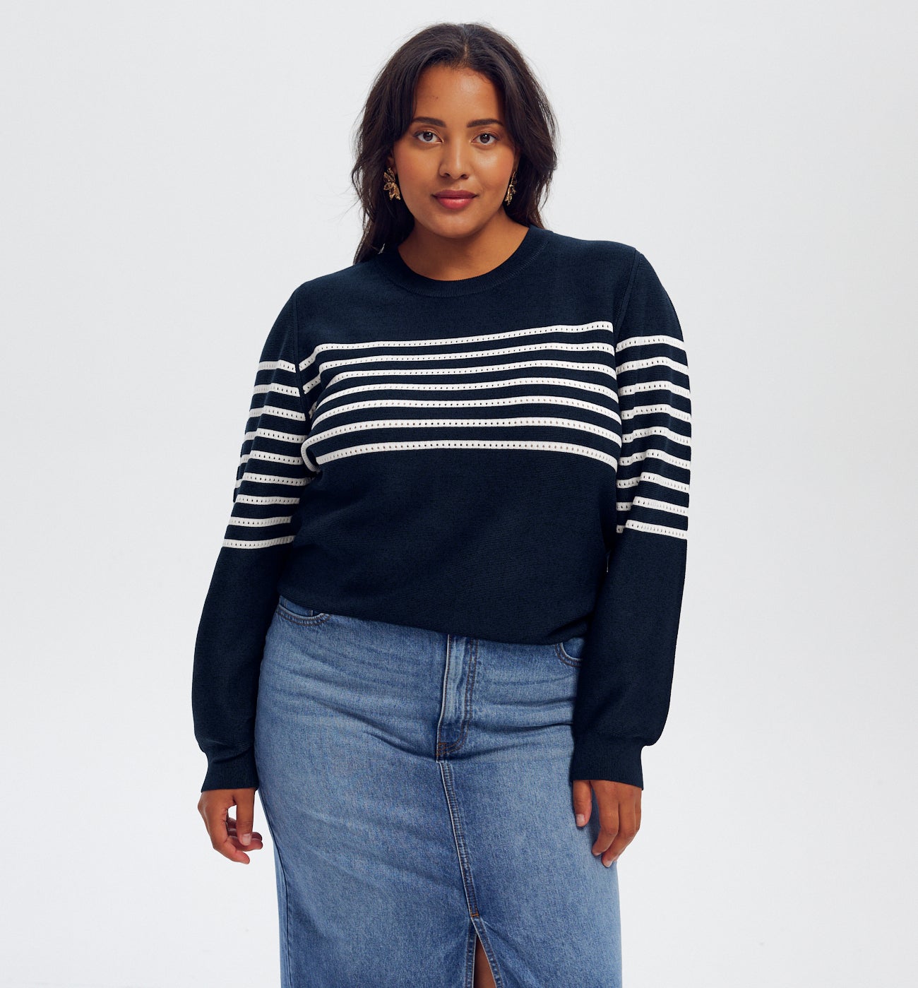 Pull marin Femme - Rayé écru
