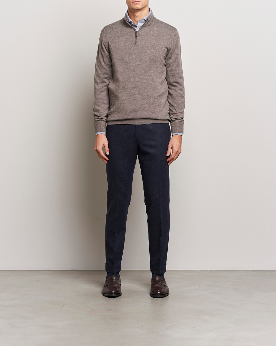 Charles Tyrwhitt Pure Merino Zip Neck Jumper Mocha