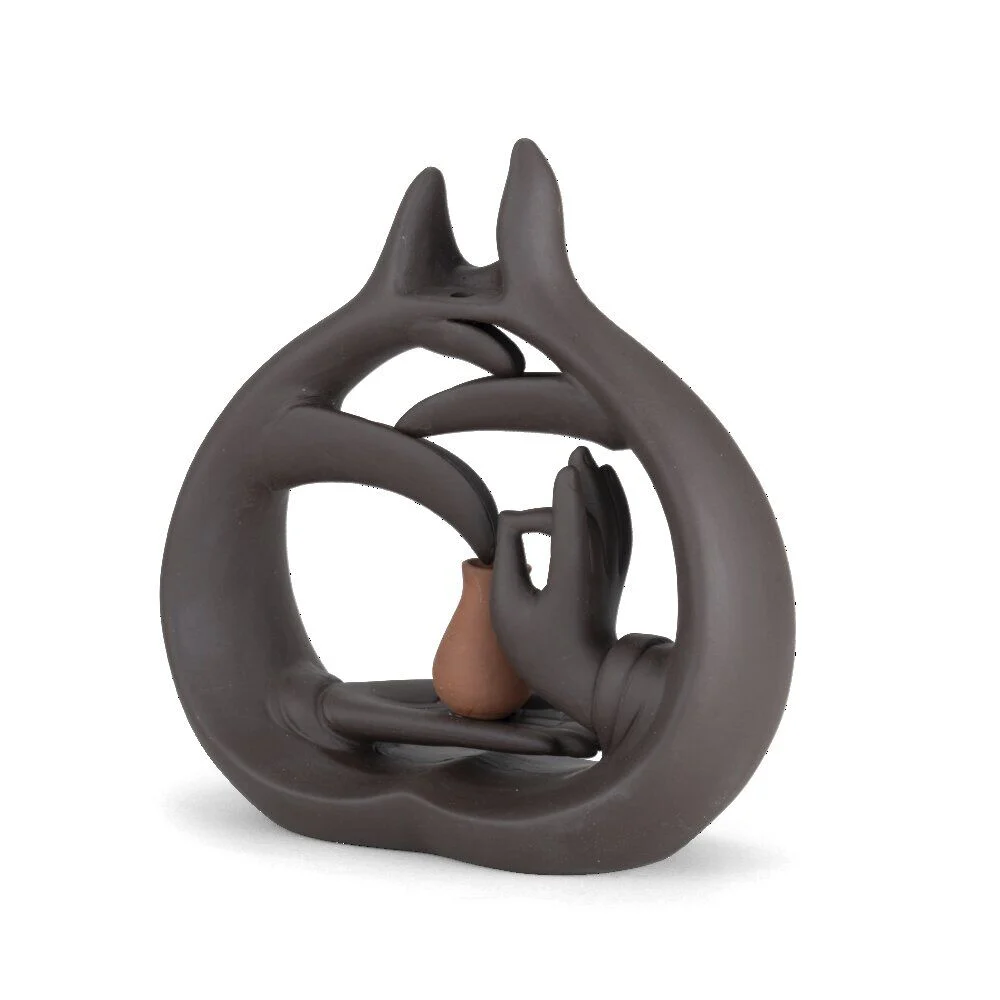 Fontaine à encens zen plastique marron 16x5x22cm