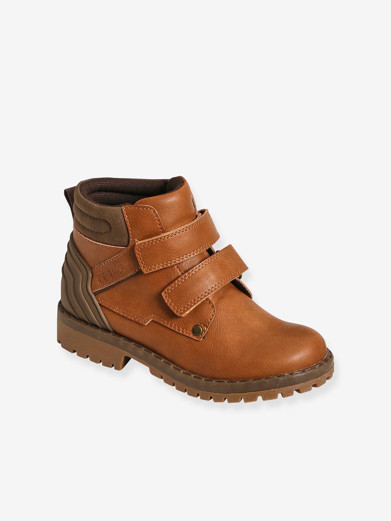 Botas de cano curto com fecho autoadesivo, para meninos, bege médio, lisas
