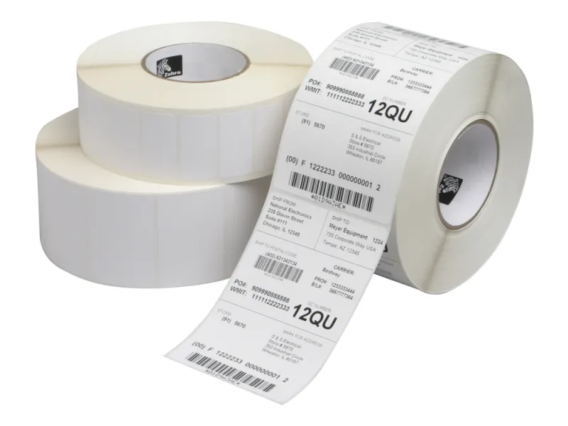 Zebra Z-Perform 1000D - Kasse med 12 ruller etiketter m. permanent klæber - skinnende hvid - 101.6 x 76.2 mm (930 etiketter pr. rulle)