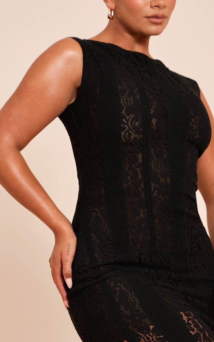 Noir Robe Longue En Dentelle À Encolure Bateau Sculptante