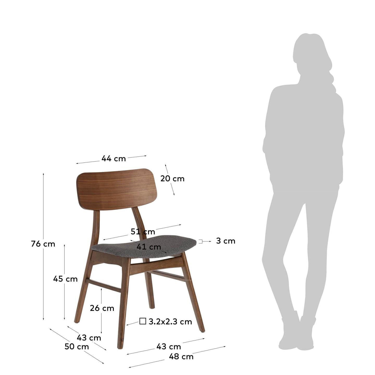 Kave Home Esszimmerstuhl SELIA 2er-Set anthrazit/ braun