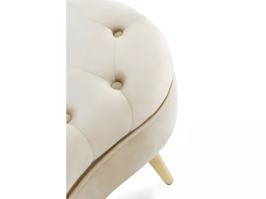 Banc tapissé en tissu velouté beige avec pieds en bois
