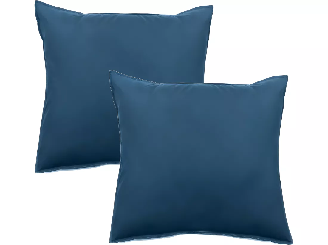 Lot De 2 Taies D’oreiller Pur Coton Teint Lavé 63 Fils/cm² Vent Du Sud - Marine - 65 X 65 Cm