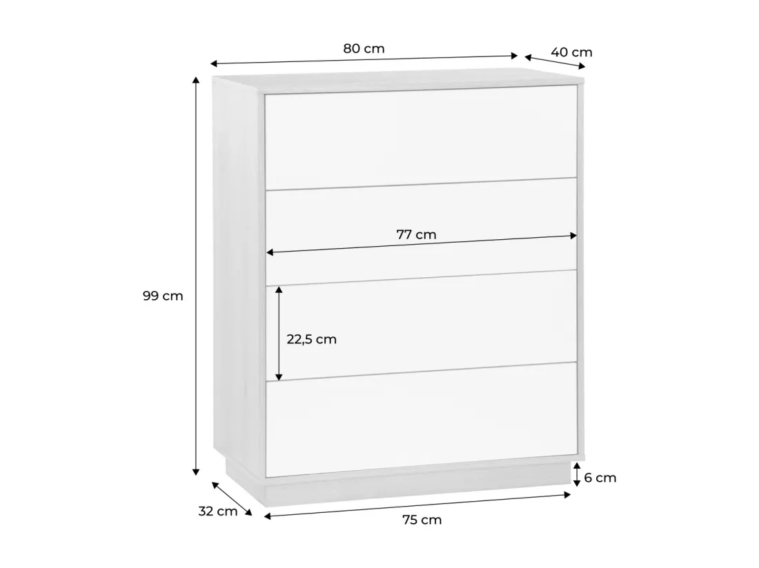Commode de rangement 4 tiroirs effet bois bicolore