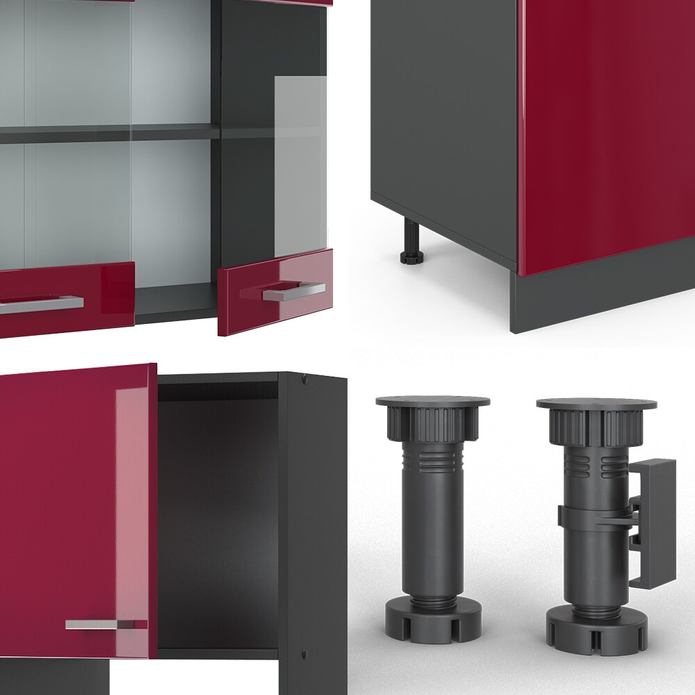 VICCO KÜCHE R-LINE 300 CM KÜCHENZEILE KÜCHENBLOCK EINBAUKÜCHE ANTHRAZIT BORDEAUX HOCHGLANZ