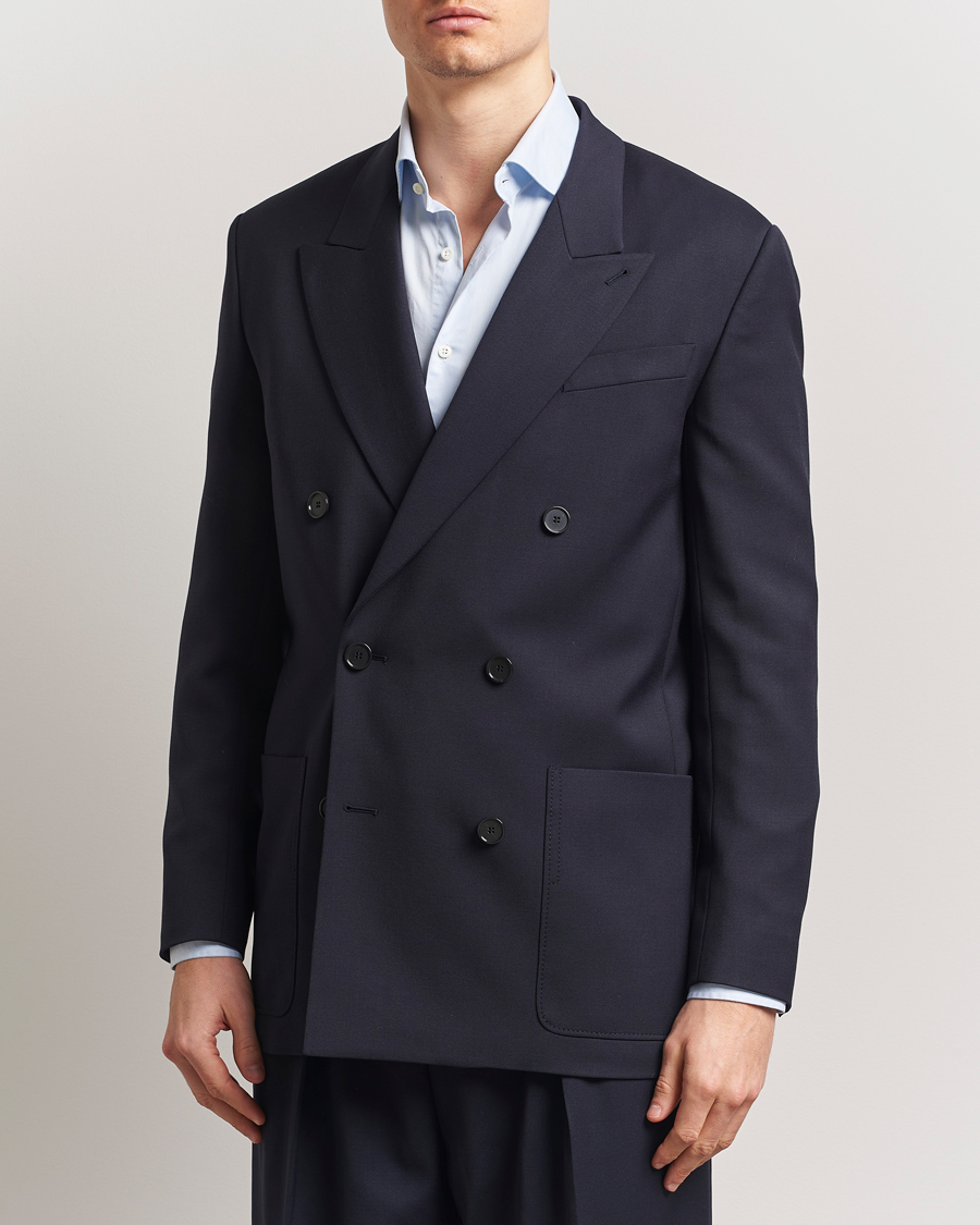 Filippa K Patch Pocket Double Breasted Blazer Navy