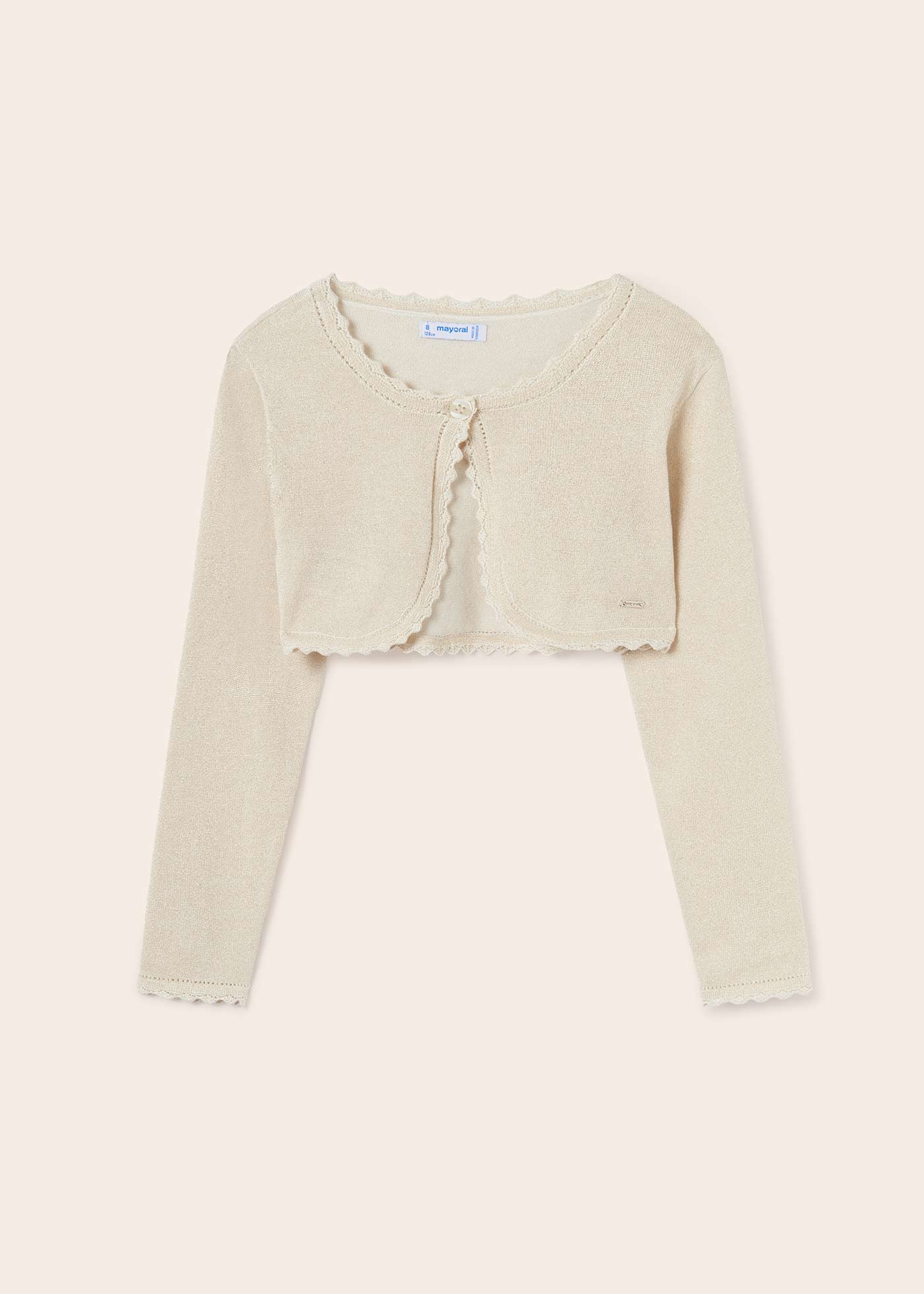 Casaquinho estilo bolero feito com algodão sustentável para meninas