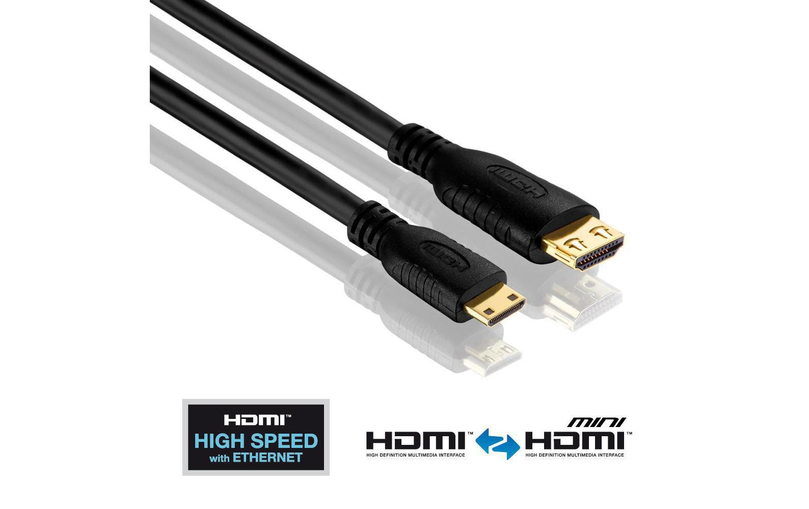 Kabel HDMI - Mini-HDMI (HDMI-C), 2 mHigh Speed Mini HDMI Kabel mit Ethernet Kanal, 2 Meter, schwarz