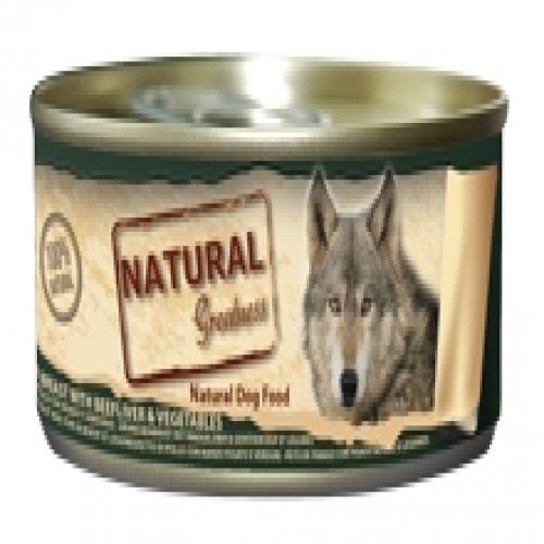 Pacote com 12 latas de ração úmida para cães, sabor fígado, frango e vegetais.