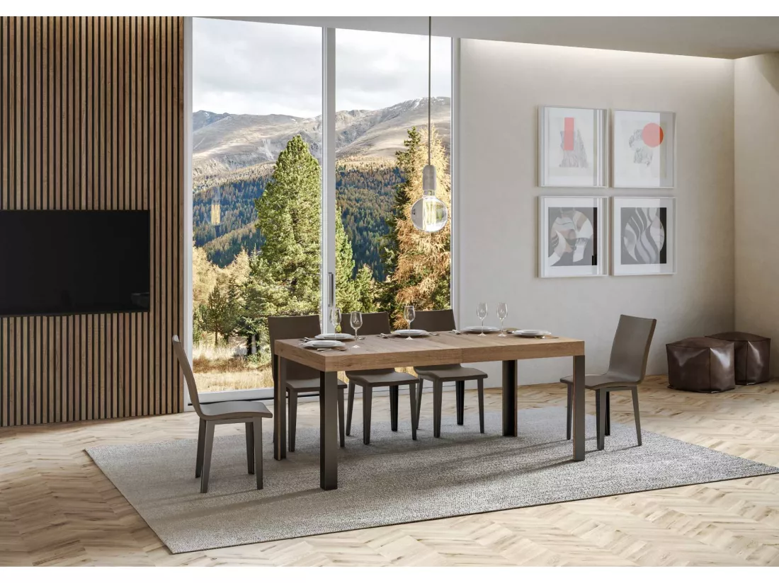 Table extensible 90x180/284 cm Linea Chêne Nature cadre Anthracite