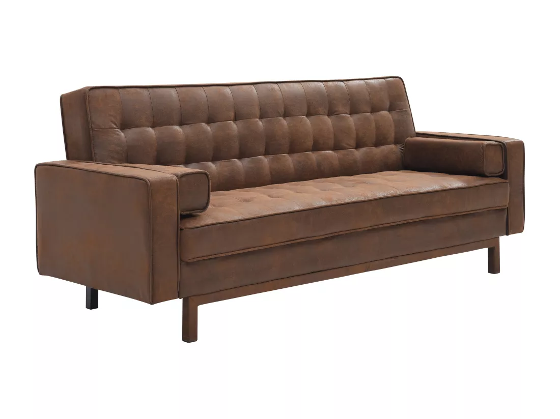 Canapé convertible clic-clac en microfibre marron vintage ELEANOR II