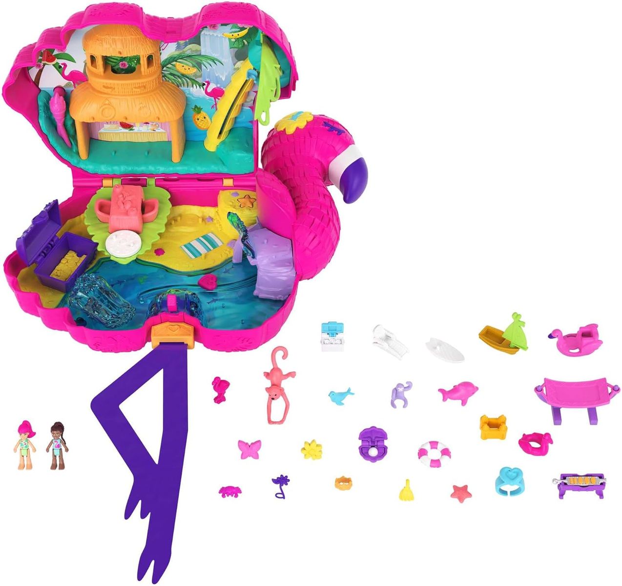 Mattel HJN76 - Polly Pocket - Spielset mit 26 Überraschungen, Flamingo-Party (HGC41)