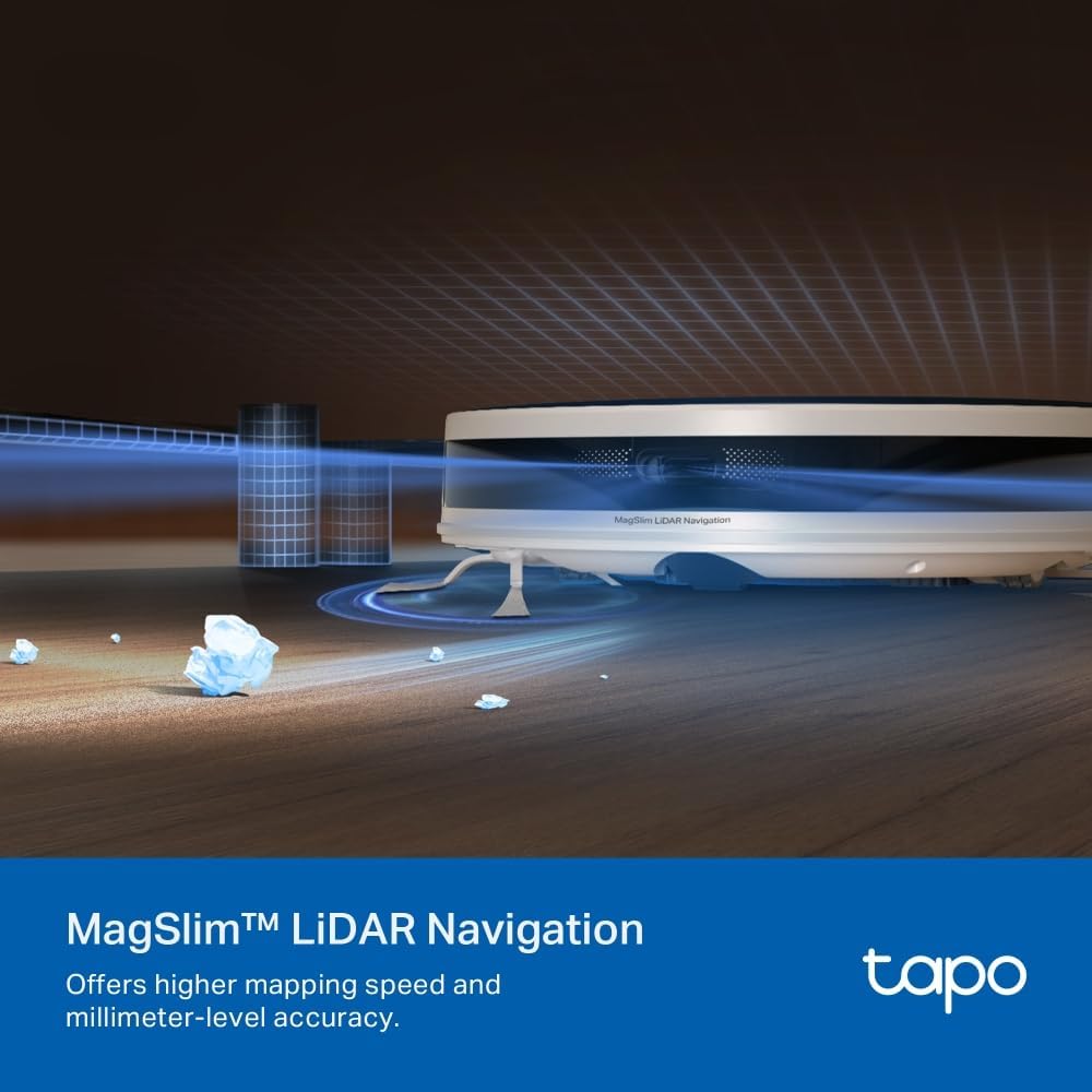 Tapo RV20 Max Plus Saugroboter mit Wischfunktion und automatischer Absaugstation, 5300Pa Ultra-Starke Saugkraft, 83 mm Ultra-schlank, kompatibel mit Alexa & Google Assistant Sprachsteuerung, Weiß