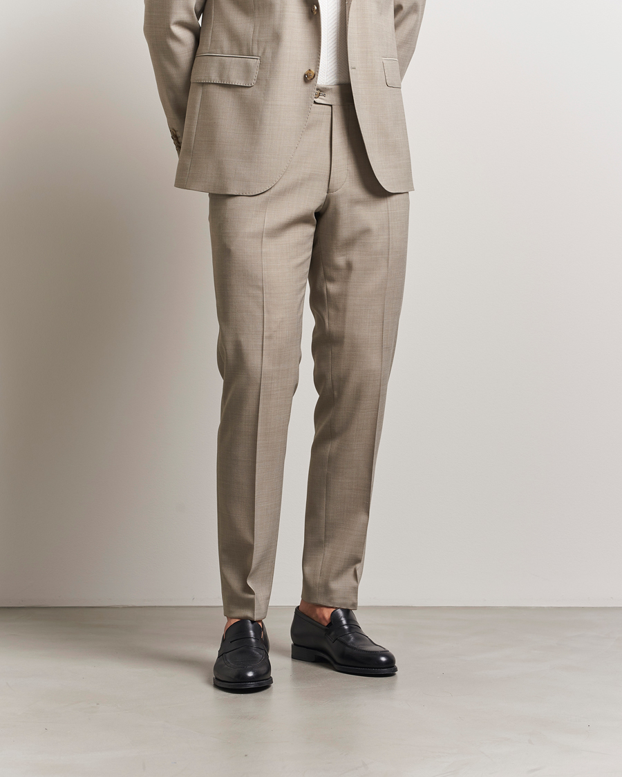 Oscar Jacobson Denz Wool Stretch Suit Trousers Beige