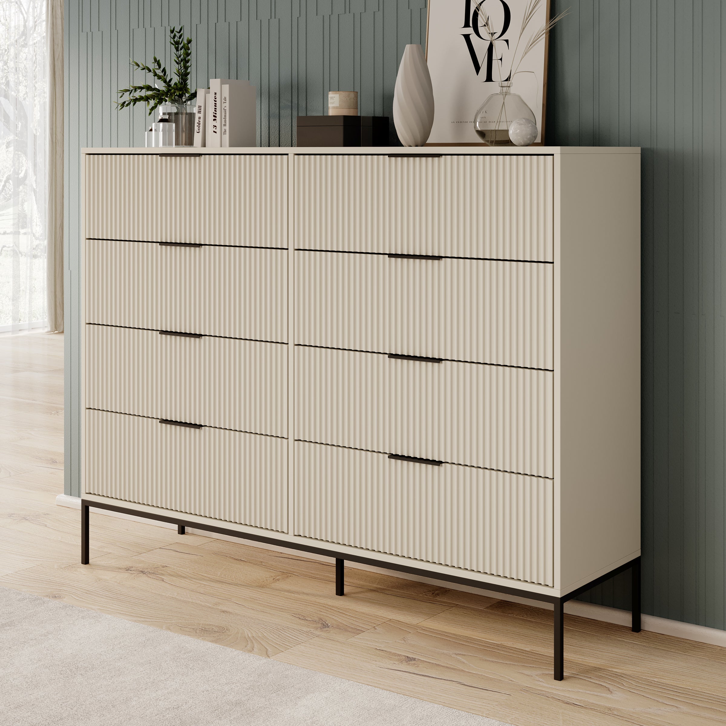 Delaware - Ladekast 8 lades - Beige - 150x40x116 cm