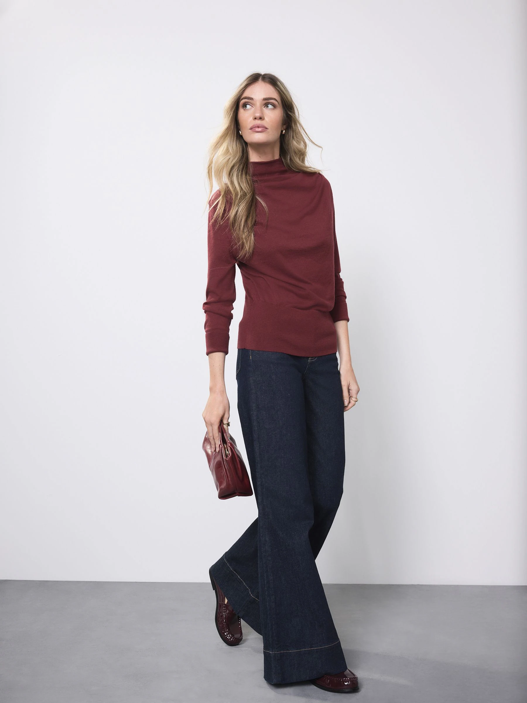 Blauw met wassing - High Rise stretchy Jeans met wijde pijpen