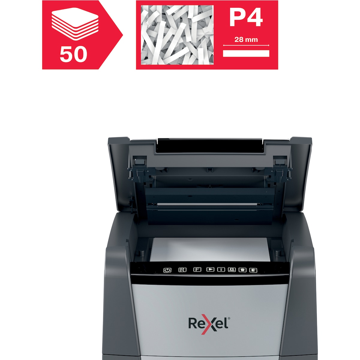 Rexel Optimum AutoFeed+ 50X makulator med krysskutting