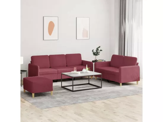 Ensemble de canapés 3 pièces avec coussins Rouge bordeaux Tissu