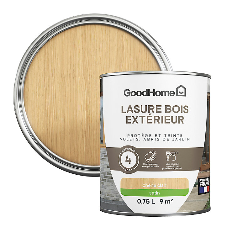 Lasure extérieure chêne clair satin 4 ans GoodHome 750ml