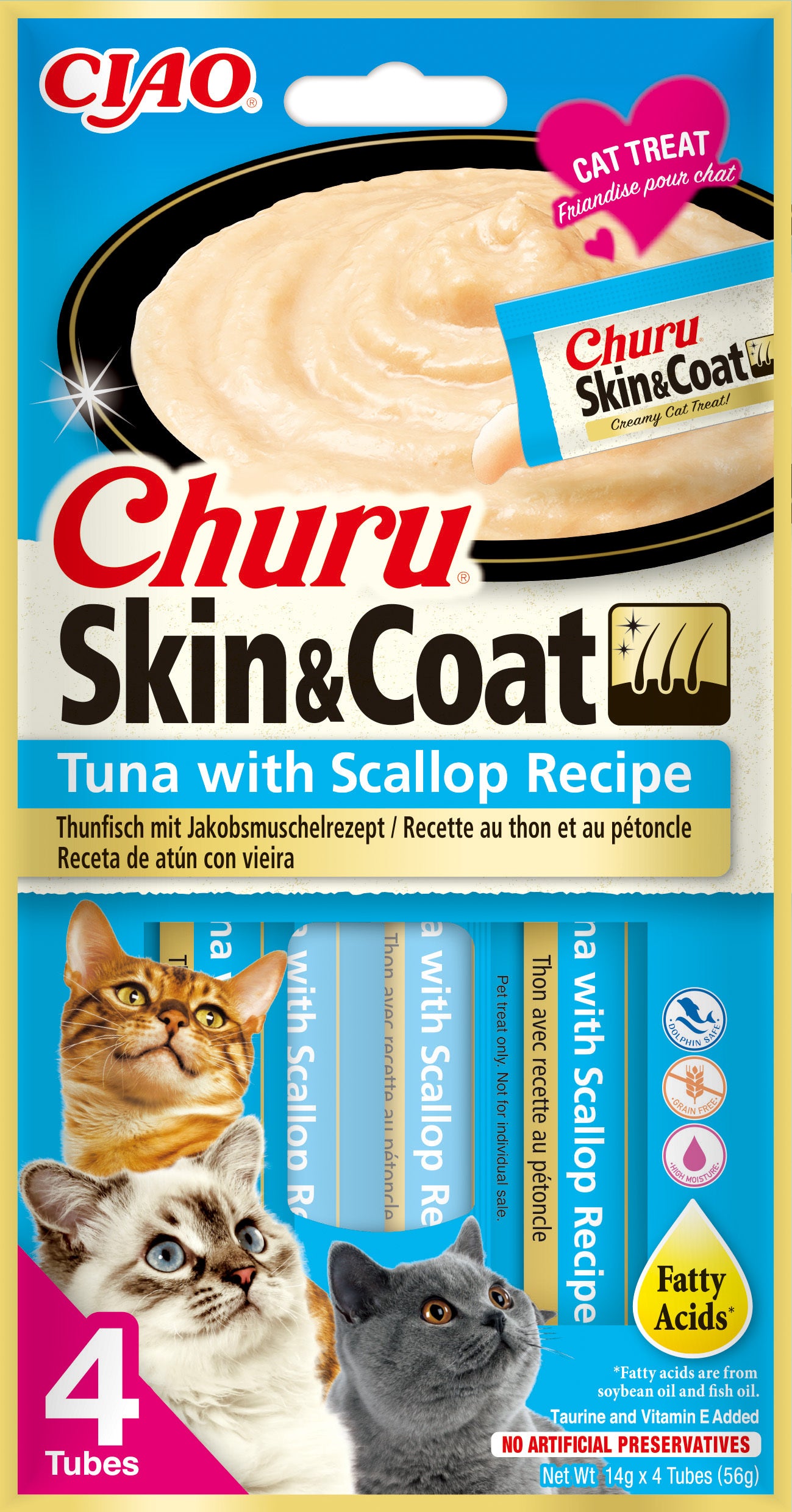Inaba kattensnack Churu Skin & Coat tonijn / schelp 14 g 4 stuks