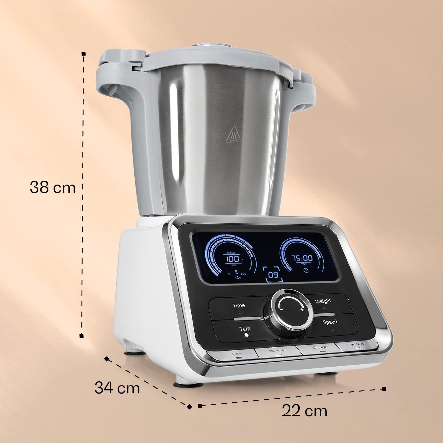Klarstein GrandPrix - Küchenmaschine Multifunktional, Küchenmaschine mit Fleischwolf, Rührmaschine mit Kochfunktion, 500-1000 W, 2,5L Edelstahlschüssel, 30-120°C einstellbar, silber