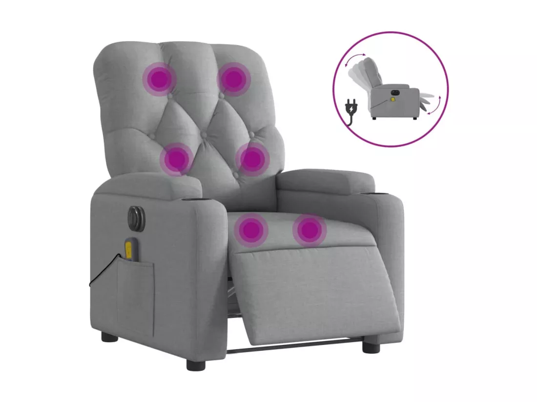 Fauteuil de massage inclinable électrique gris clair tissu