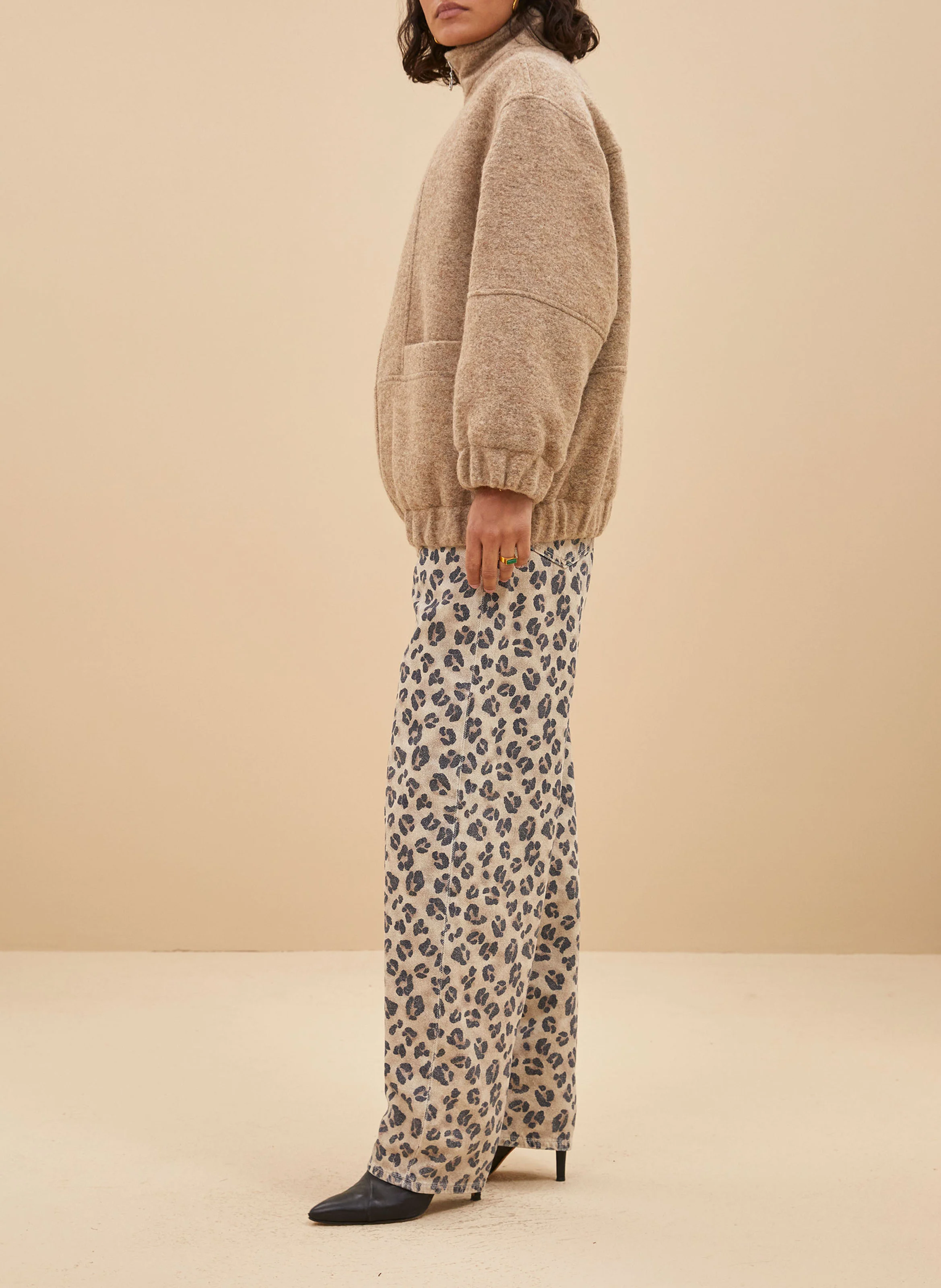 Veste ample en laine mélangée | Beige
