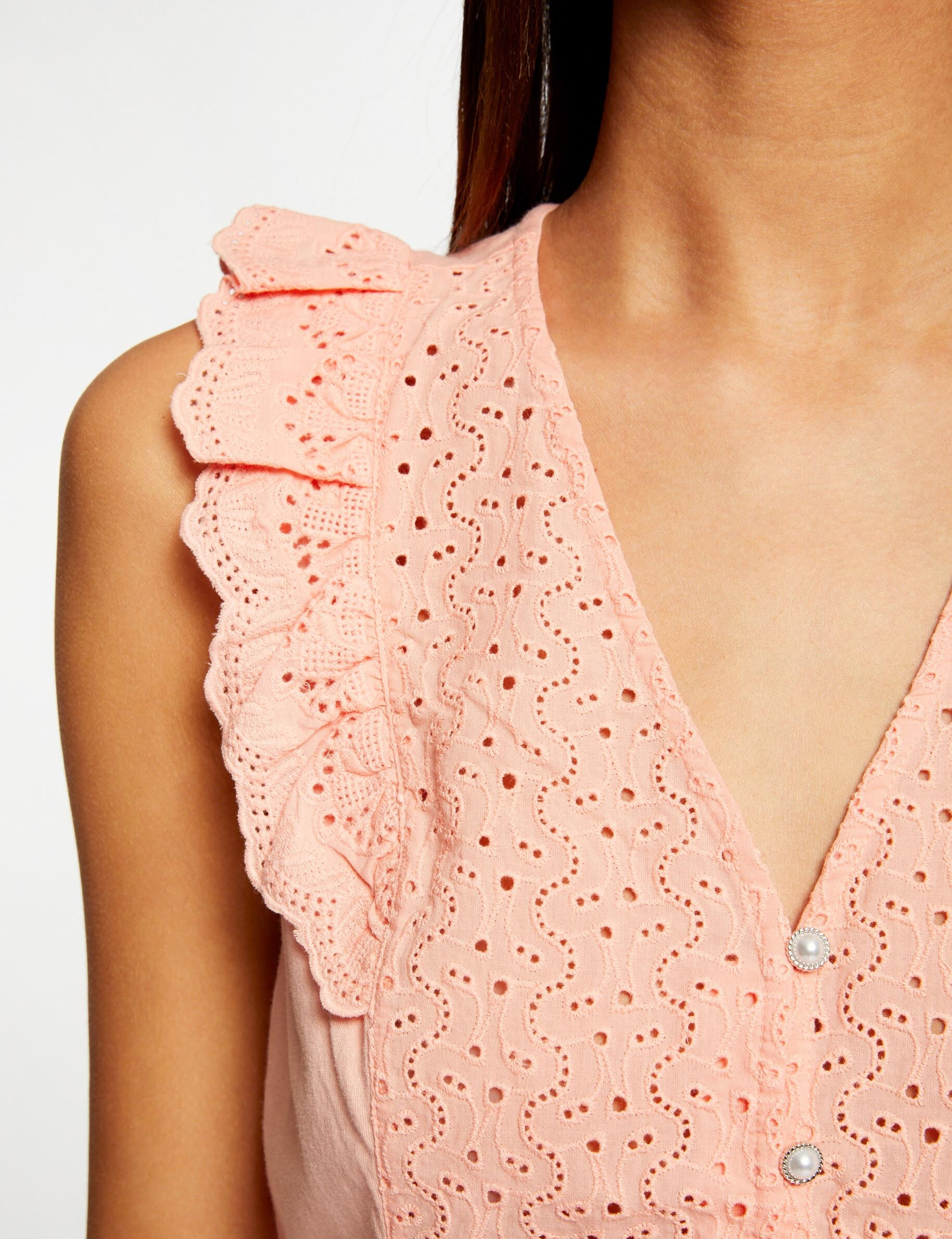 T-shirt manches courtes à volants rose moyen femme - rose_moyen
