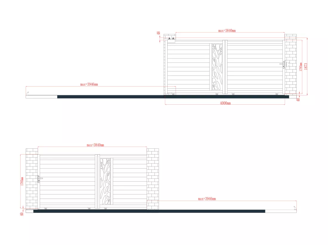 Portail coulissant aluminium semi ajouré à motifs L400 x H187 cm anthracite LABRIT II