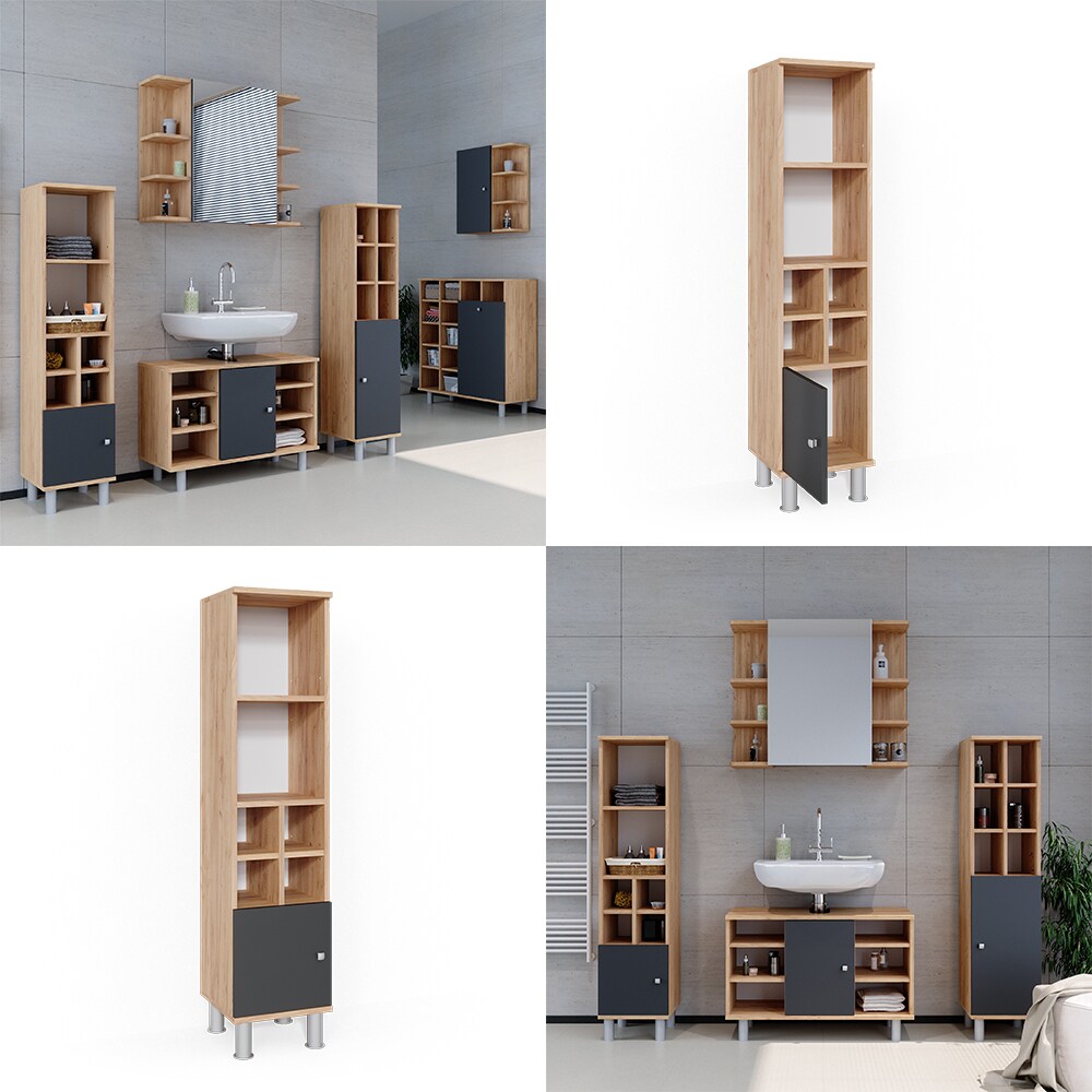 Vicco Badschrank Fynn Midischrank 7 Fächer Hochschrank Badezimmerschrank Bad
