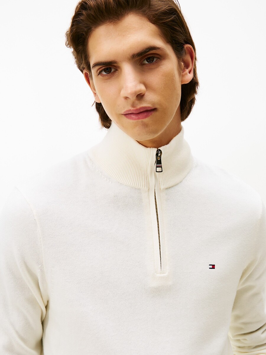 Suéter TOMMY HILFIGER com gola alta e fechamento em zíper, em algodão e cashmere.